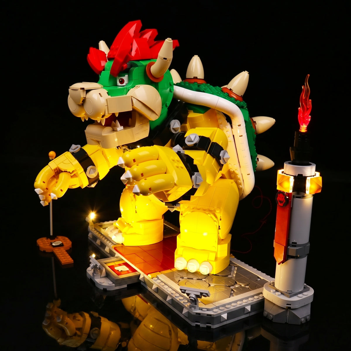 LEGO® Super Mario The Mighty Bowser #71411 — installed and glowing (USB-powered LED light kit)