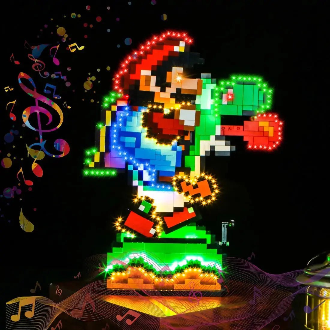 LEGO® Super Mario World: Mario & Yoshi #71438 close-up of the LED lighting detail, with the light kit