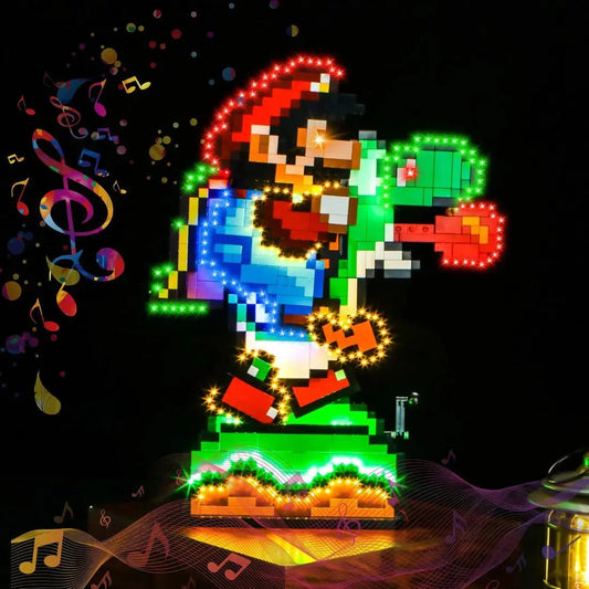 LEGO® Super Mario World: Mario & Yoshi #71438 close-up of the LED lighting detail, with the light kit