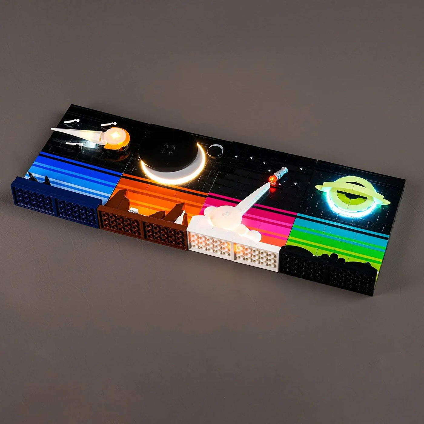 LEGO® Tales of The Space Age #21340 warm LED glow detail, with the custom LED lighting