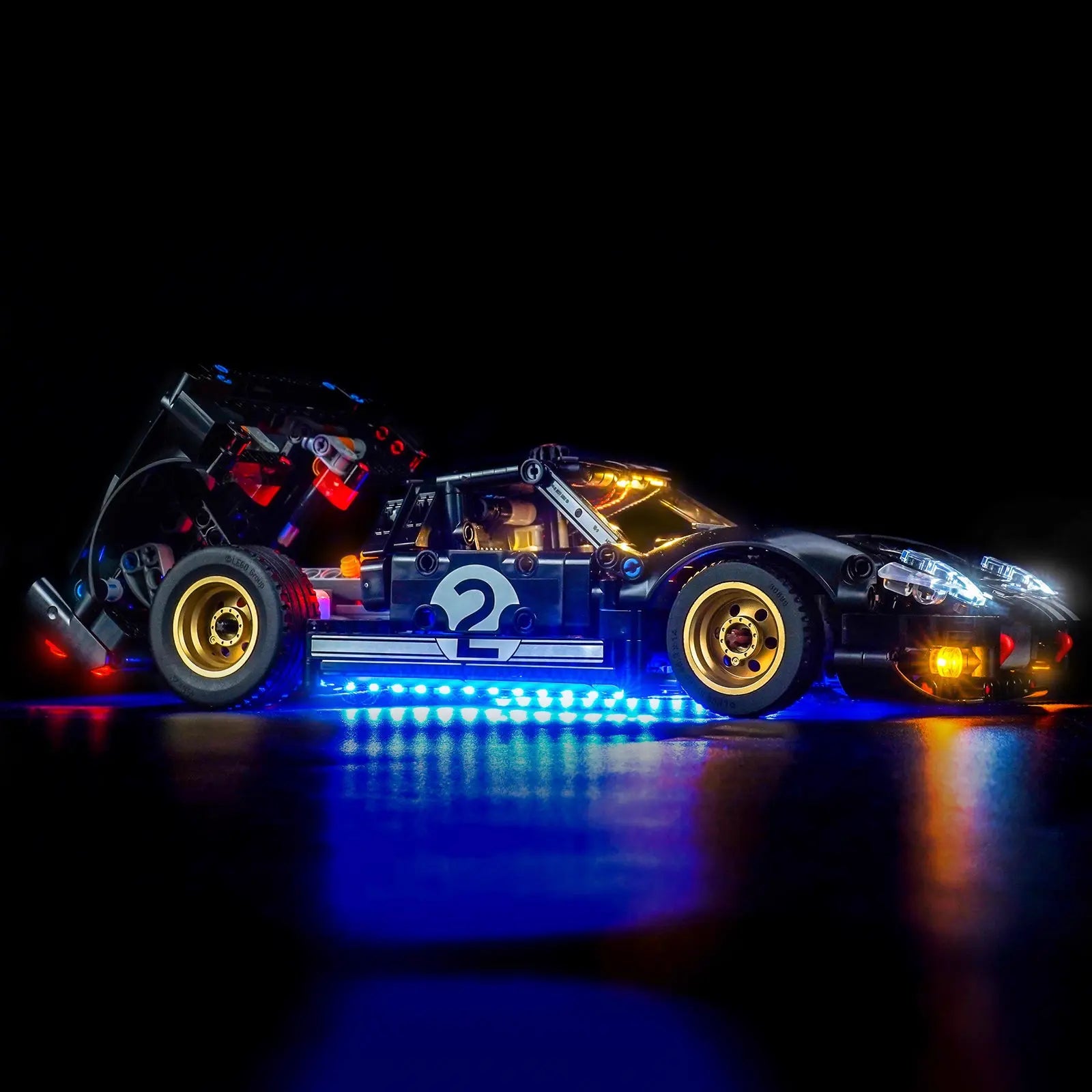 Close-up of LED lights on LEGO Technic 1966 Ford GT40 MKII Race Car #42223