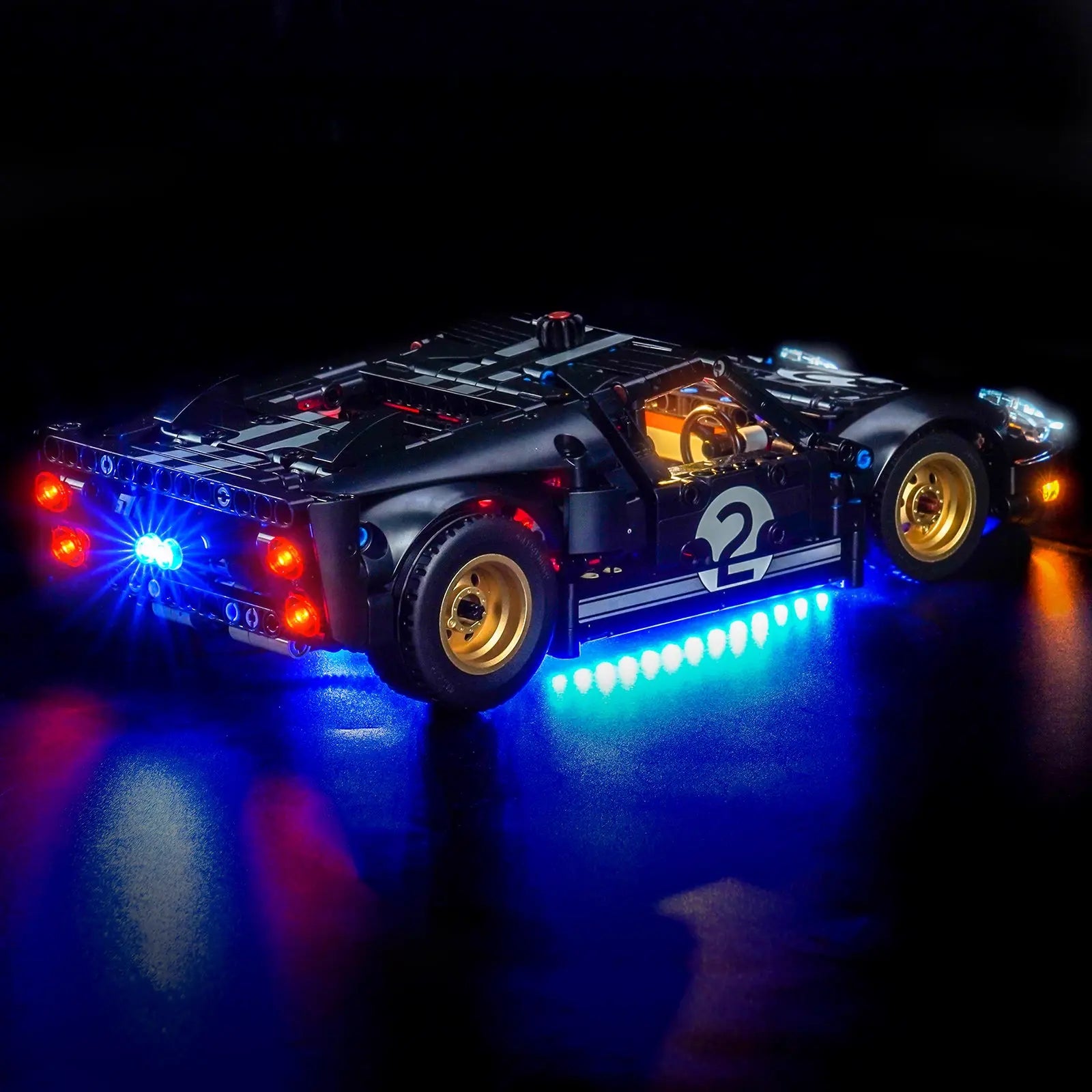LED lights bring LEGO Technic 1966 Ford GT40 MKII Race Car #42223 to life