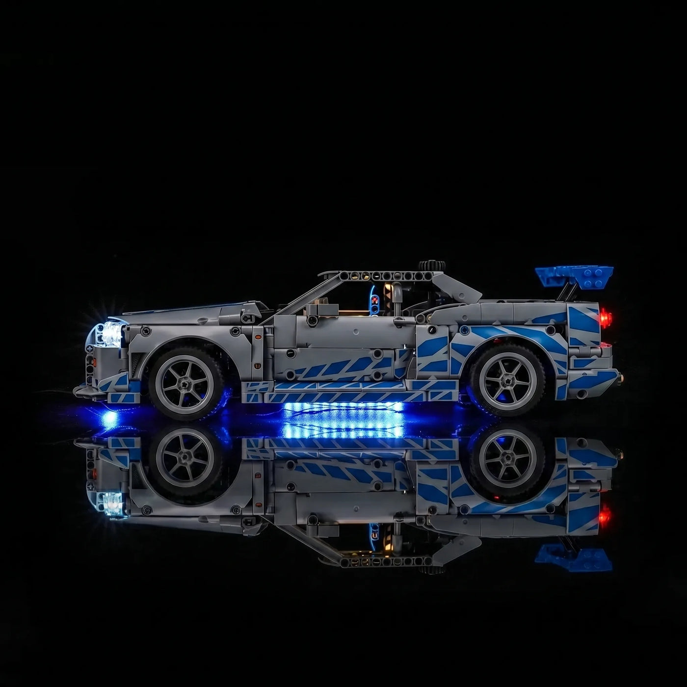 DIY LED light kit for LEGO® Technic 2 Fast 2 Furious Nissan Skyline GT-R (R34) #42210, showcase lighting view