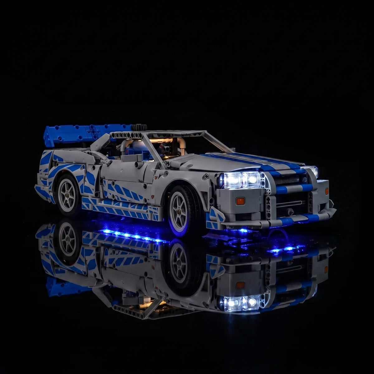 illuminated at night: Bright My Bricks LED light kit for LEGO® Technic 2 Fast 2 Furious Nissan Skyline GT-R (R34) #42210