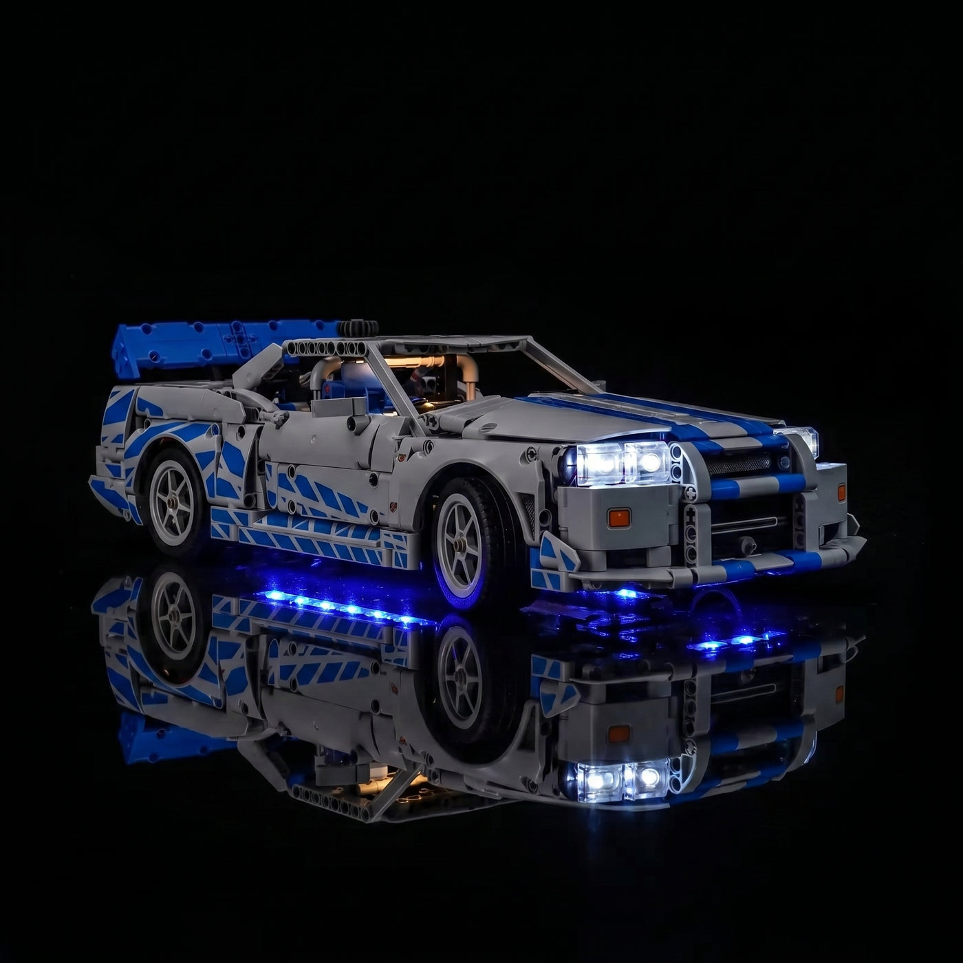 illuminated at night: Bright My Bricks LED light kit for LEGO® Technic 2 Fast 2 Furious Nissan Skyline GT-R (R34) #42210