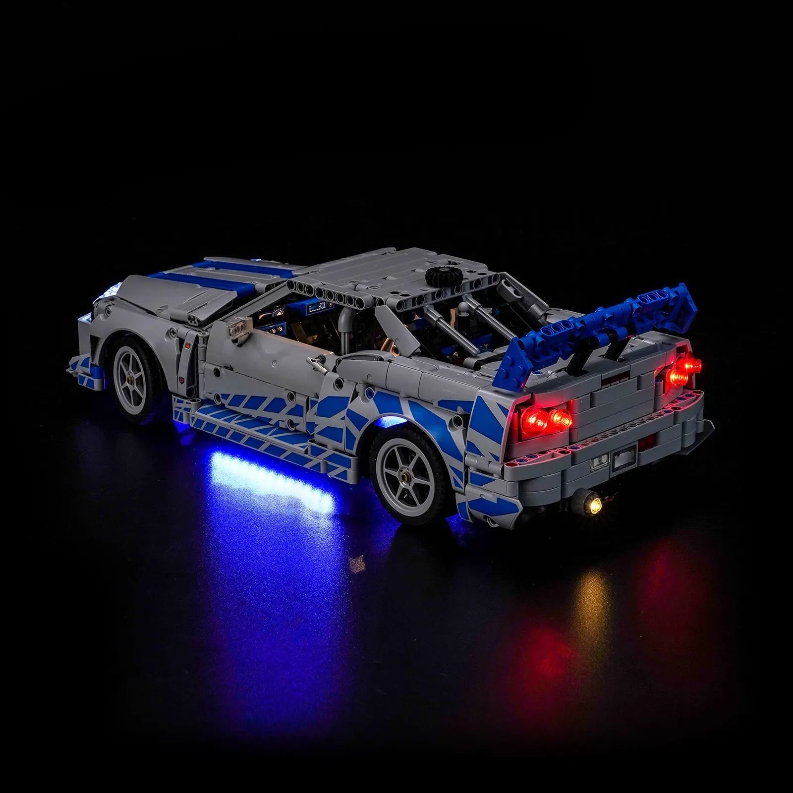 LED lights bring LEGO Technic 2 Fast 2 Furious Nissan Skyline GT-R (R34) #42210 to life