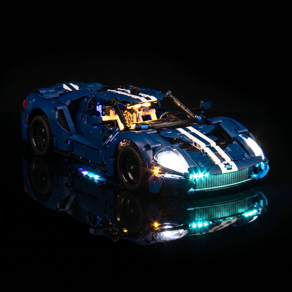 display lighting in a dark room: Bright My Bricks custom LED lighting for LEGO® Technic 2022 Ford GT #42154