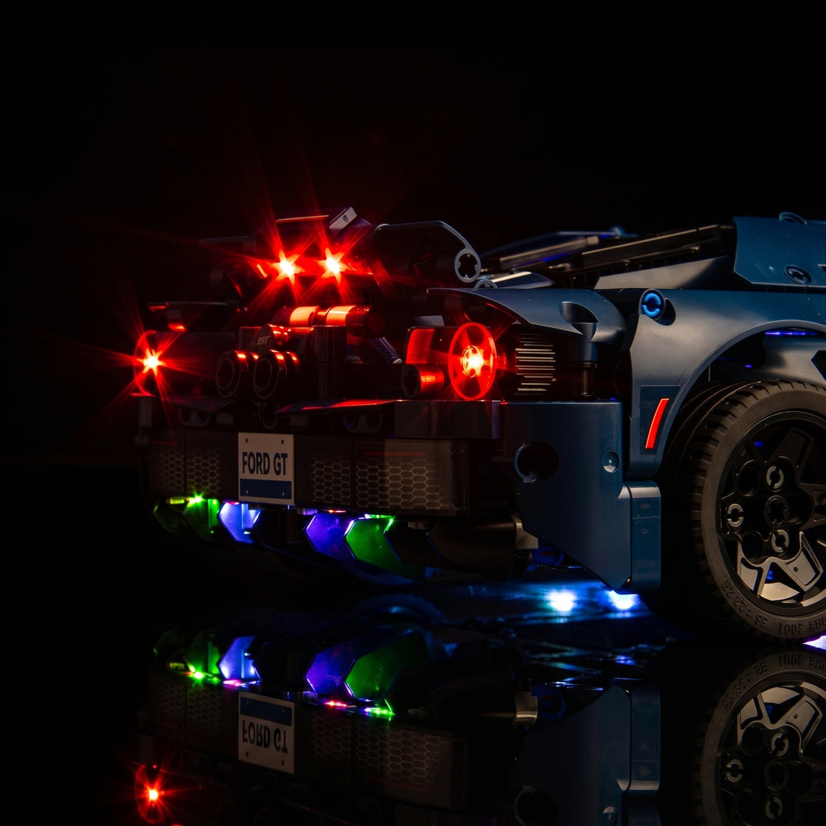 LEGO® Technic 2022 Ford GT #42154 before-and-after lighting, with the LED lights