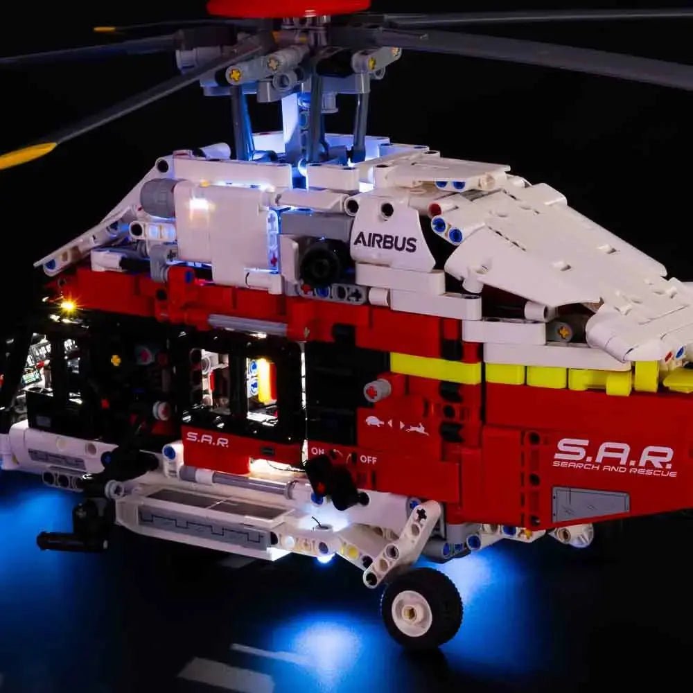 Bright My Bricks USB-powered LED light kit for LEGO® Technic Airbus H175 Rescue Helicopter #42145 — LED kit powered on