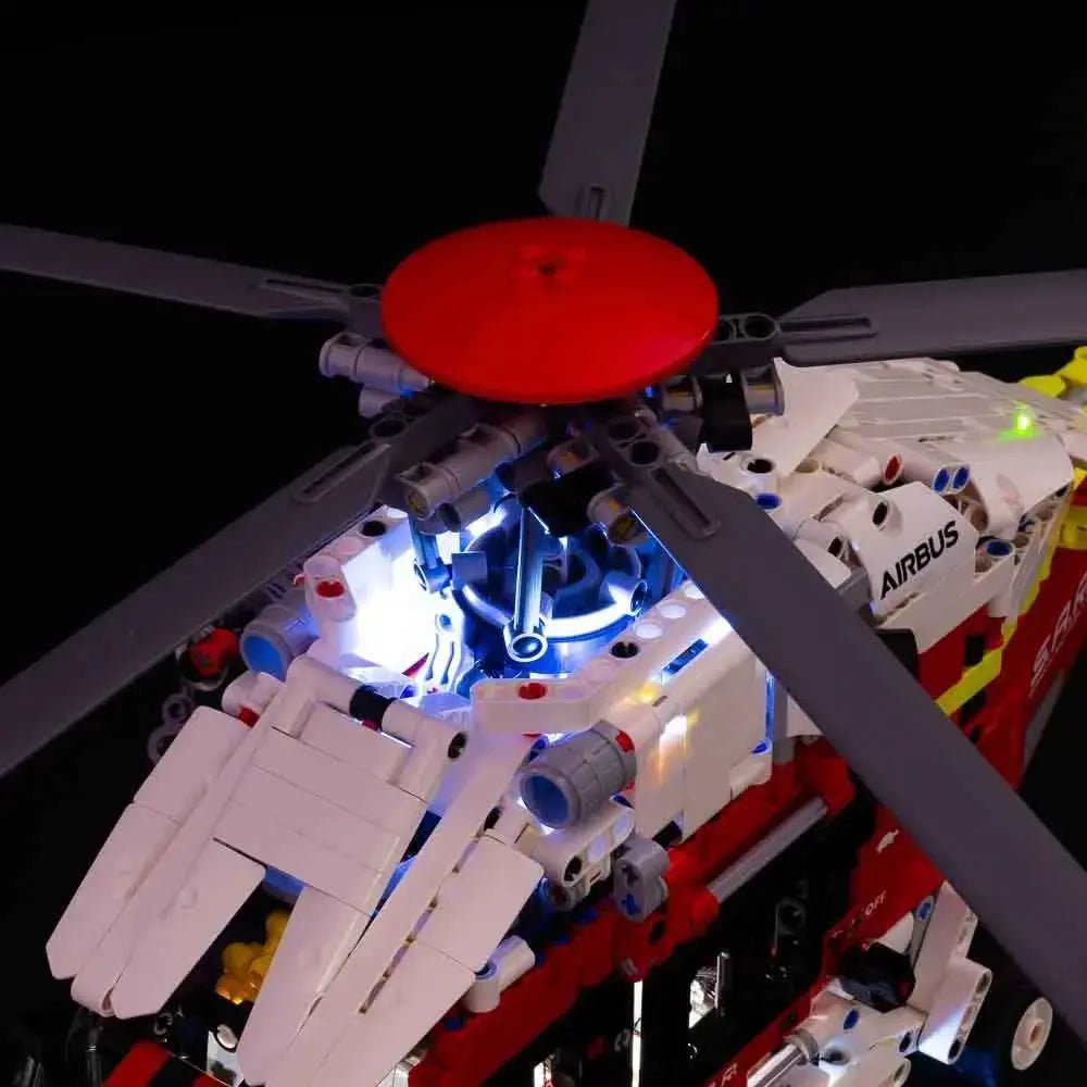 Bright My Bricks display light kit for LEGO® Technic Airbus H175 Rescue Helicopter #42145 — front view fully lit