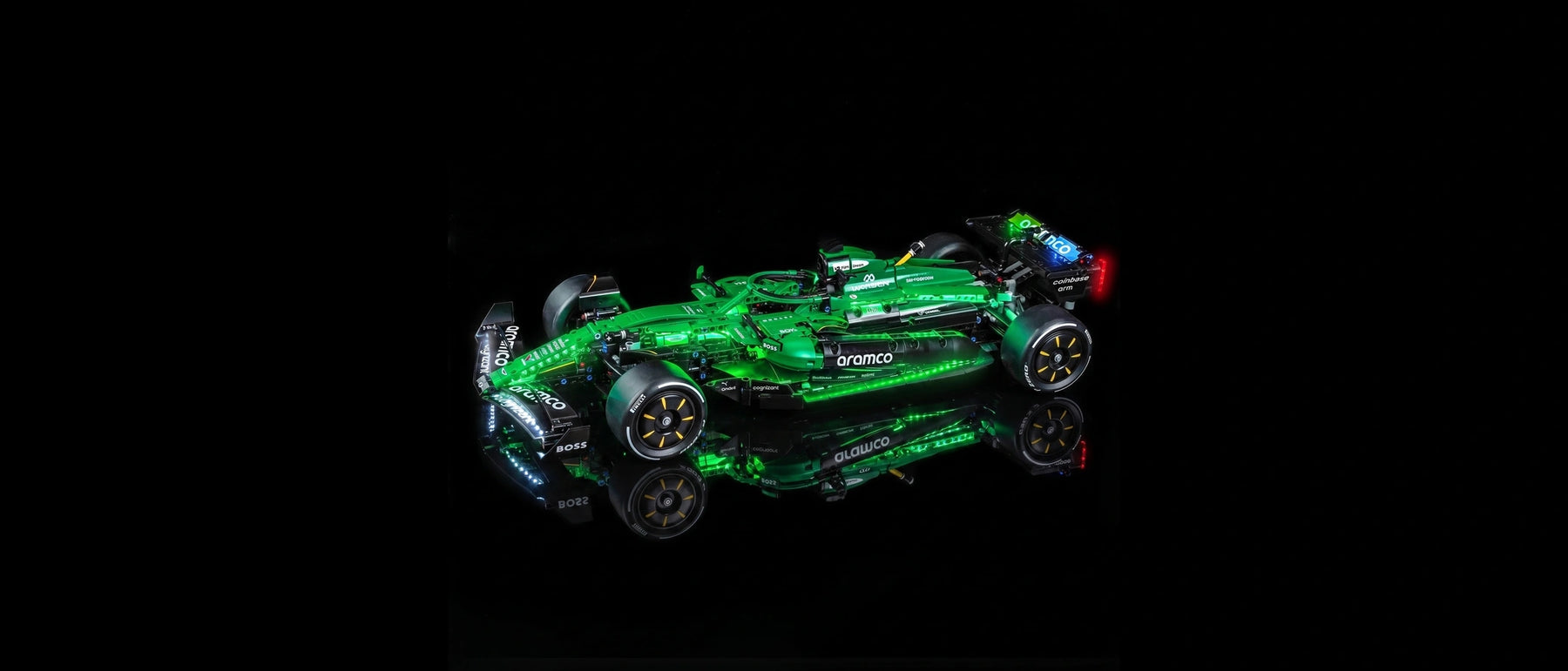 Light Kit for LEGO® Technic Aston Martin Aramco AMR25 F1 Car #42240 — lit with the LED light kit
