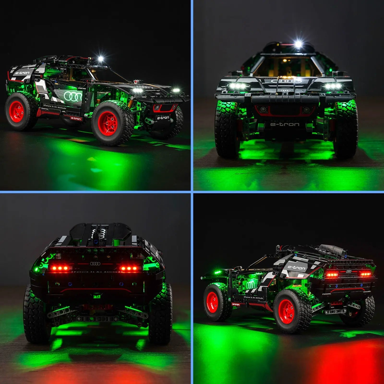 LEGO Technic Audi RS Q e-tron #42160 illuminated at night