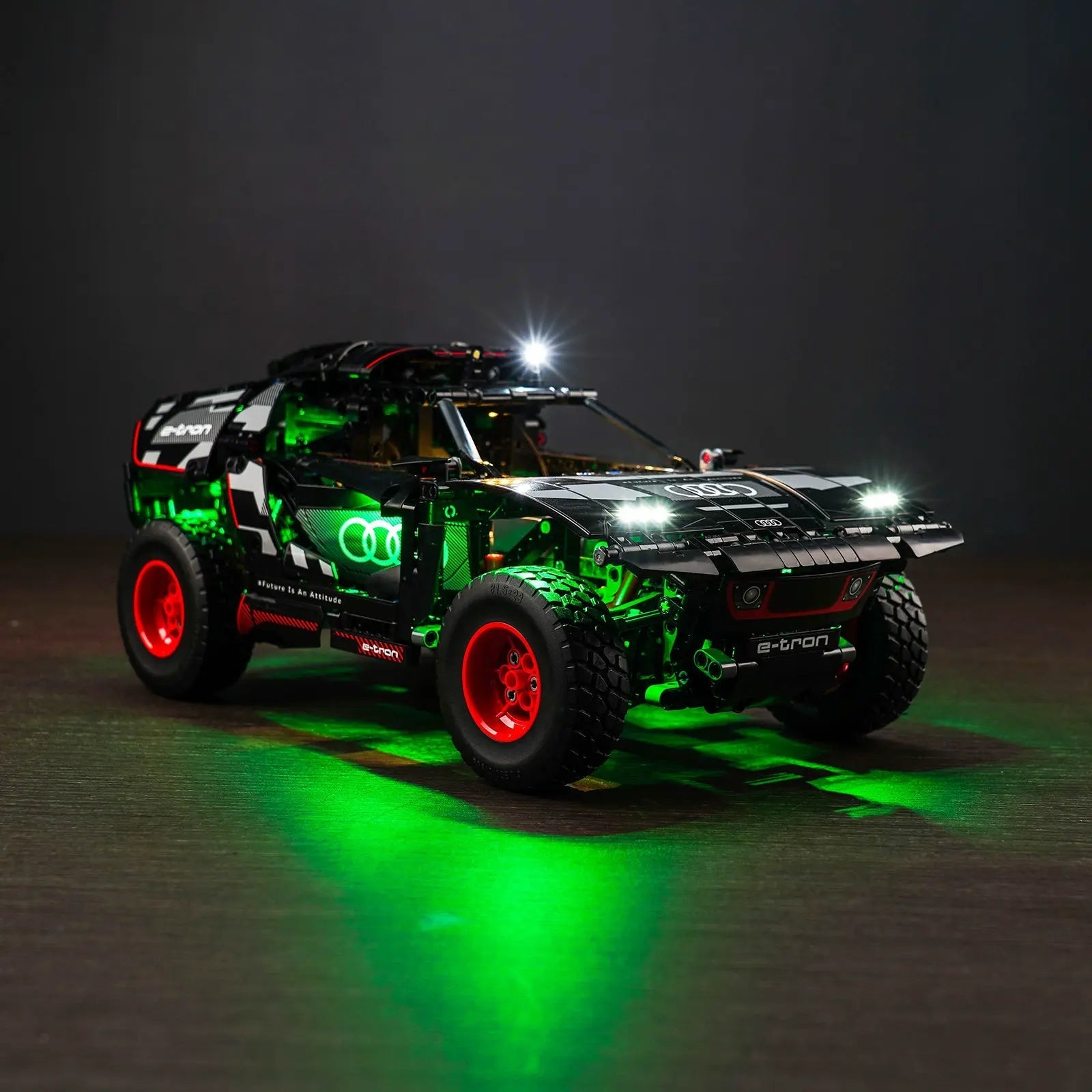 LEGO Technic Audi RS Q e-tron #42160 illuminated at night