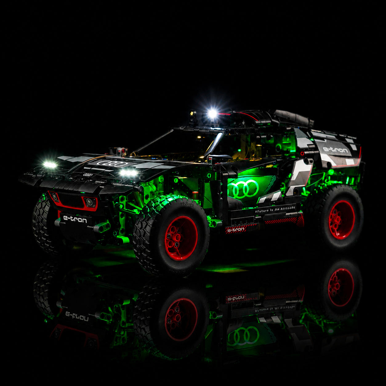 LEGO® Technic Audi RS Q e-tron #42160 night-mode display glow, with the display light kit