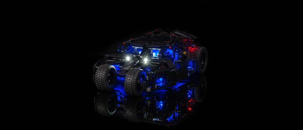 Light Kit for LEGO® Technic Batmobile Tumbler #42239 — lit with the LED light kit