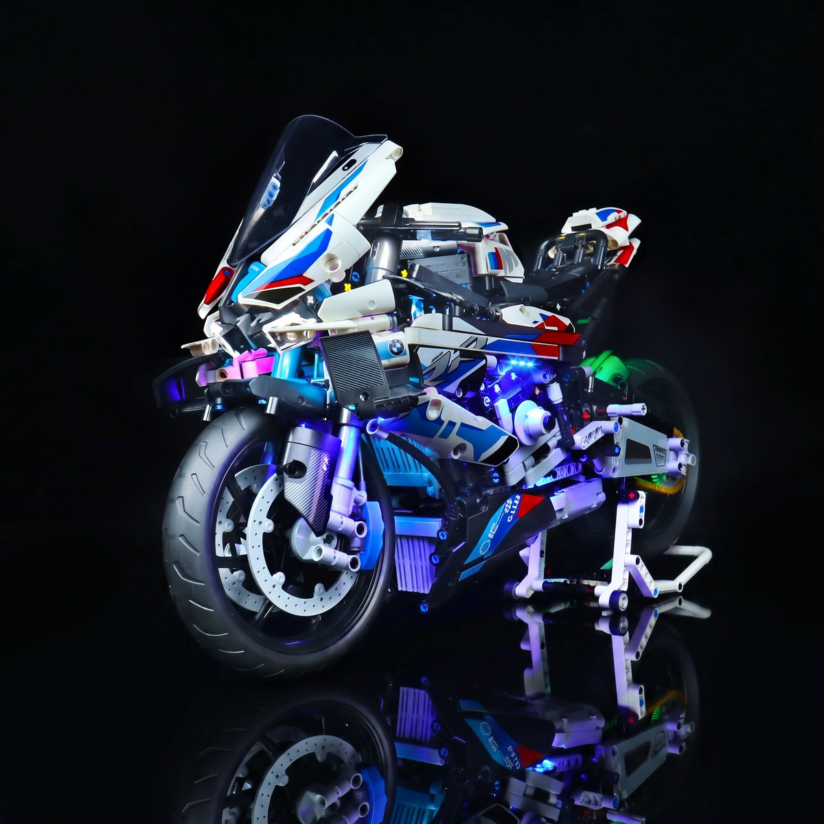 Bright My Bricks LED light kit for LEGO® Technic BMW M 1000 RR #42130 — illuminated at night
