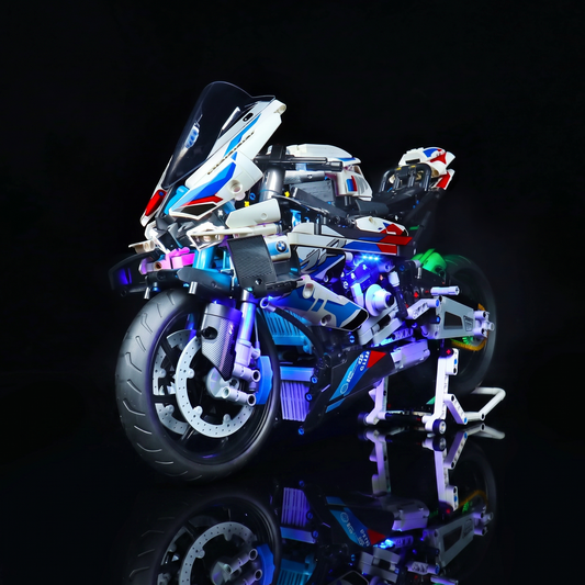 Bright My Bricks LED light kit for LEGO® Technic BMW M 1000 RR #42130 — illuminated at night