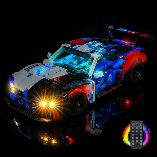 LEGO® Technic BMW M4 GT3 EVO Race Car #42226 — front view fully lit (display light kit)