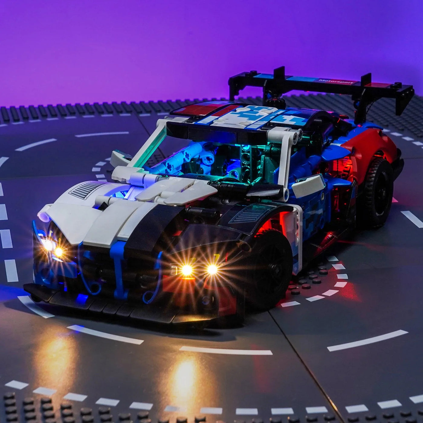 warm LED glow detail: Bright My Bricks LED lighting kit for LEGO® Technic BMW M4 GT3 EVO Race Car #42226