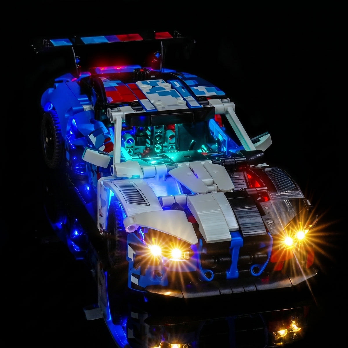 LEGO® Technic BMW M4 GT3 EVO Race Car #42226 — LED kit powered on (custom LED lighting)