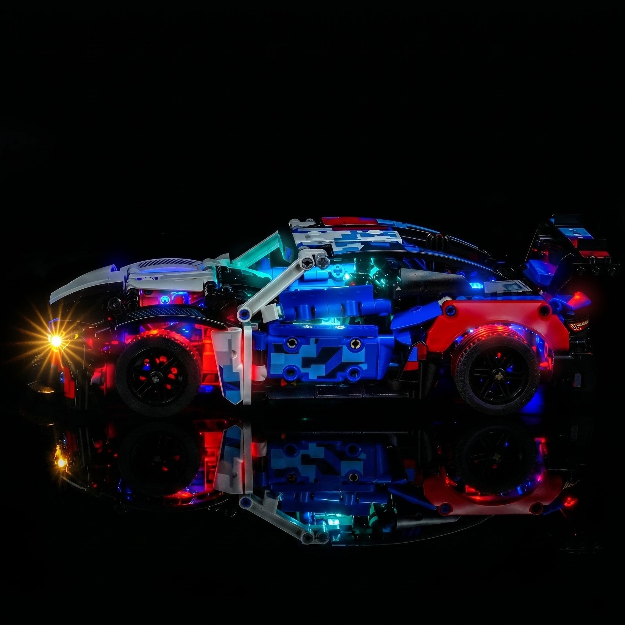 LEGO® Technic BMW M4 GT3 EVO Race Car #42226 — brightened interior detail (custom LED lighting)