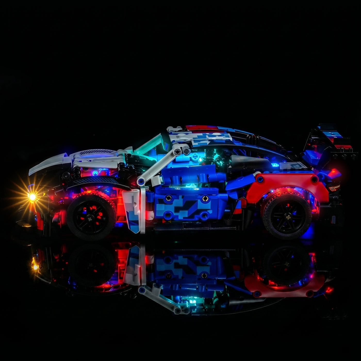 LEGO® Technic BMW M4 GT3 EVO Race Car #42226 — brightened interior detail (custom LED lighting)