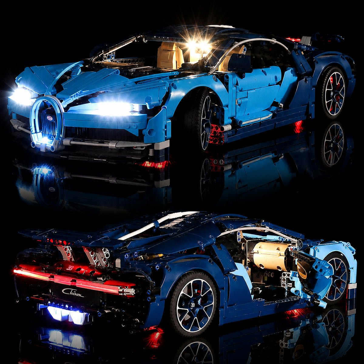Bright My Bricks DIY LED light kit for LEGO® Technic Bugatti Chiron #42083 — lighting effect on the build