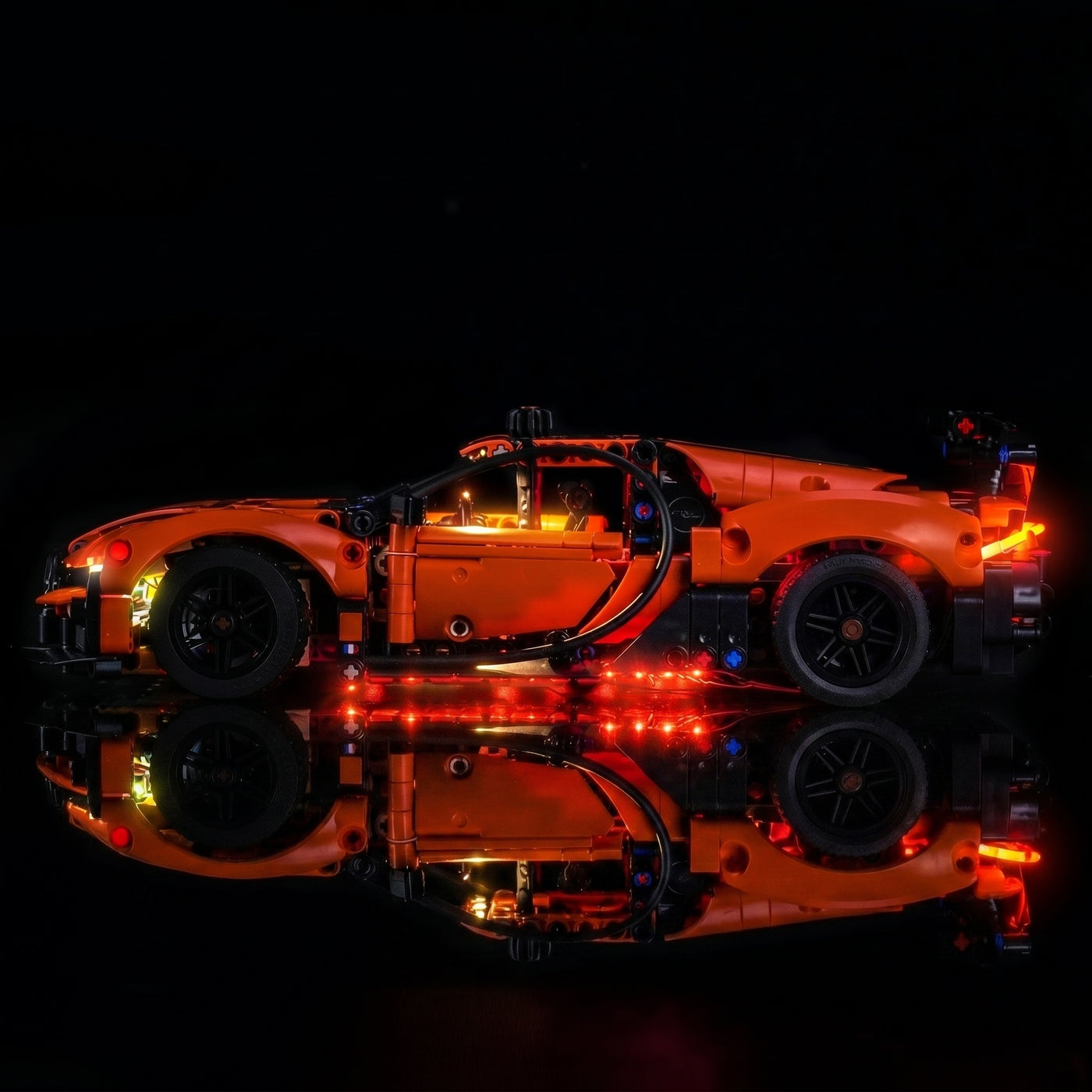 fully illuminated on display: Bright My Bricks custom LED lighting for LEGO® Technic Bugatti Chiron Pur Sport Hypercar #42222