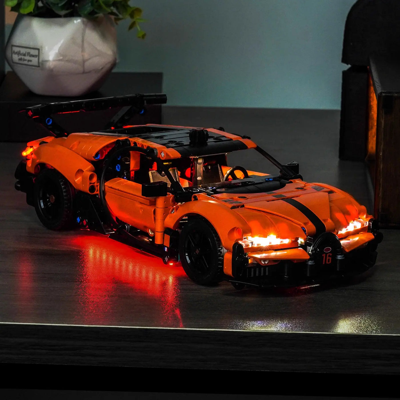 LEGO® Technic Bugatti Chiron Pur Sport Hypercar #42222 — night-mode display glow (LED light kit)