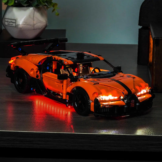 LEGO® Technic Bugatti Chiron Pur Sport Hypercar #42222 — night-mode display glow (LED light kit)