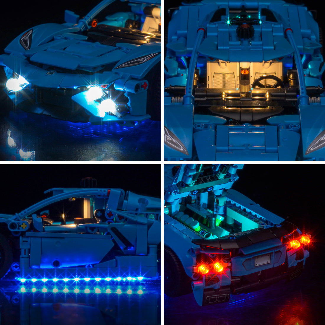 Bright My Bricks DIY LED light kit for LEGO® Technic Chevrolet Corvette Stingray Blue #42217 — brightened interior detail