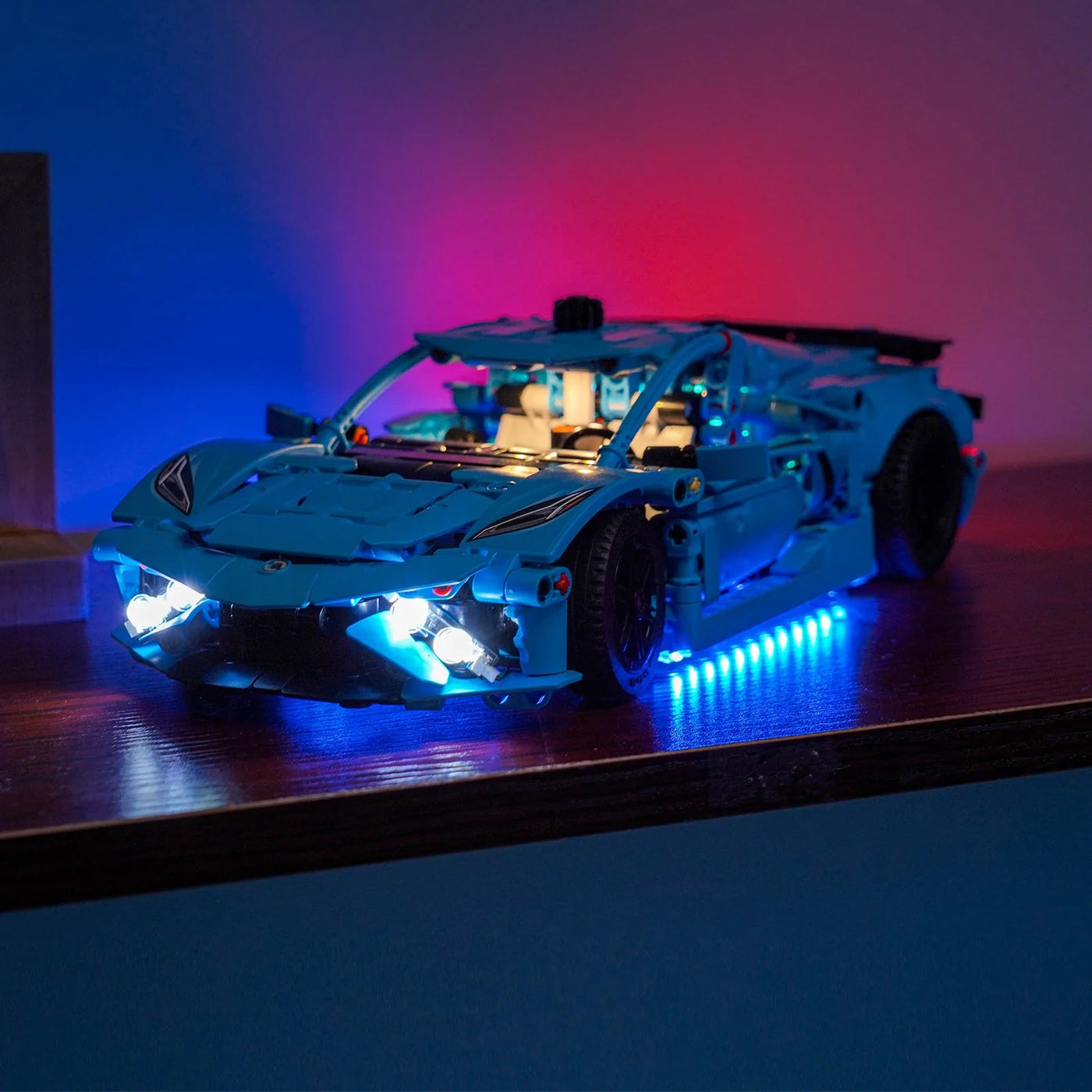 LEGO® Technic Chevrolet Corvette Stingray Blue #42217 — night-mode display glow (custom LED lighting)