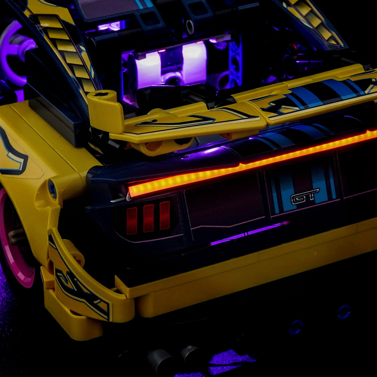 light kit for LEGO® Technic Custom Garage Ford Mustang GT Car #42236, showcase lighting view