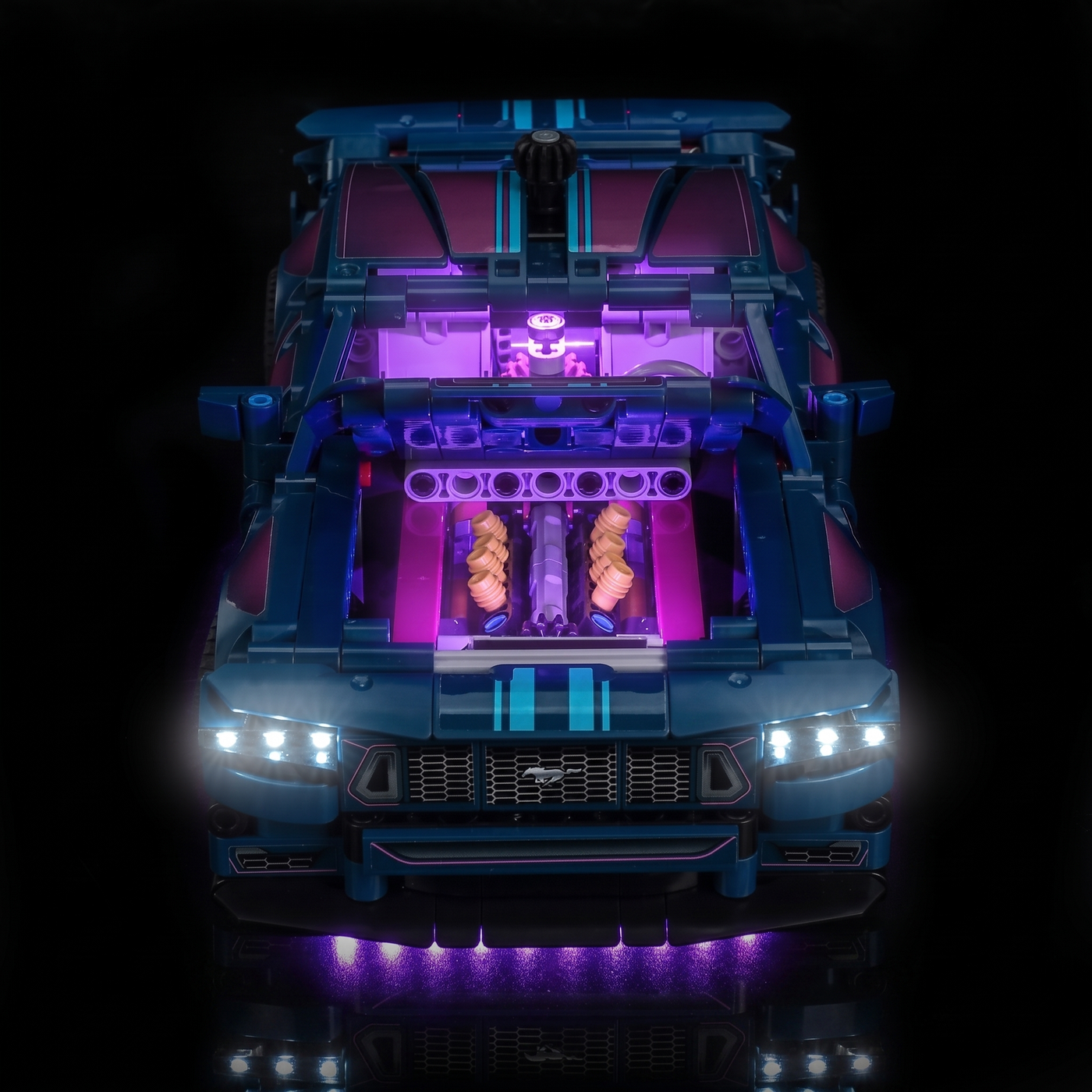 LED lights for LEGO® Technic Custom Garage Ford Mustang GT Car #42236, close-up of the LED lighting detail