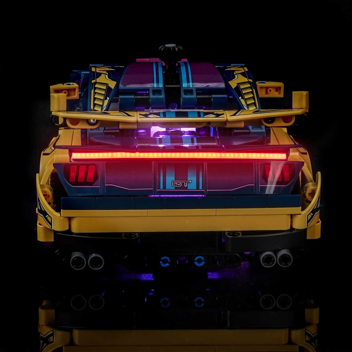 LED kit powered on: Bright My Bricks LED lighting kit for LEGO® Technic Custom Garage Ford Mustang GT Car #42236