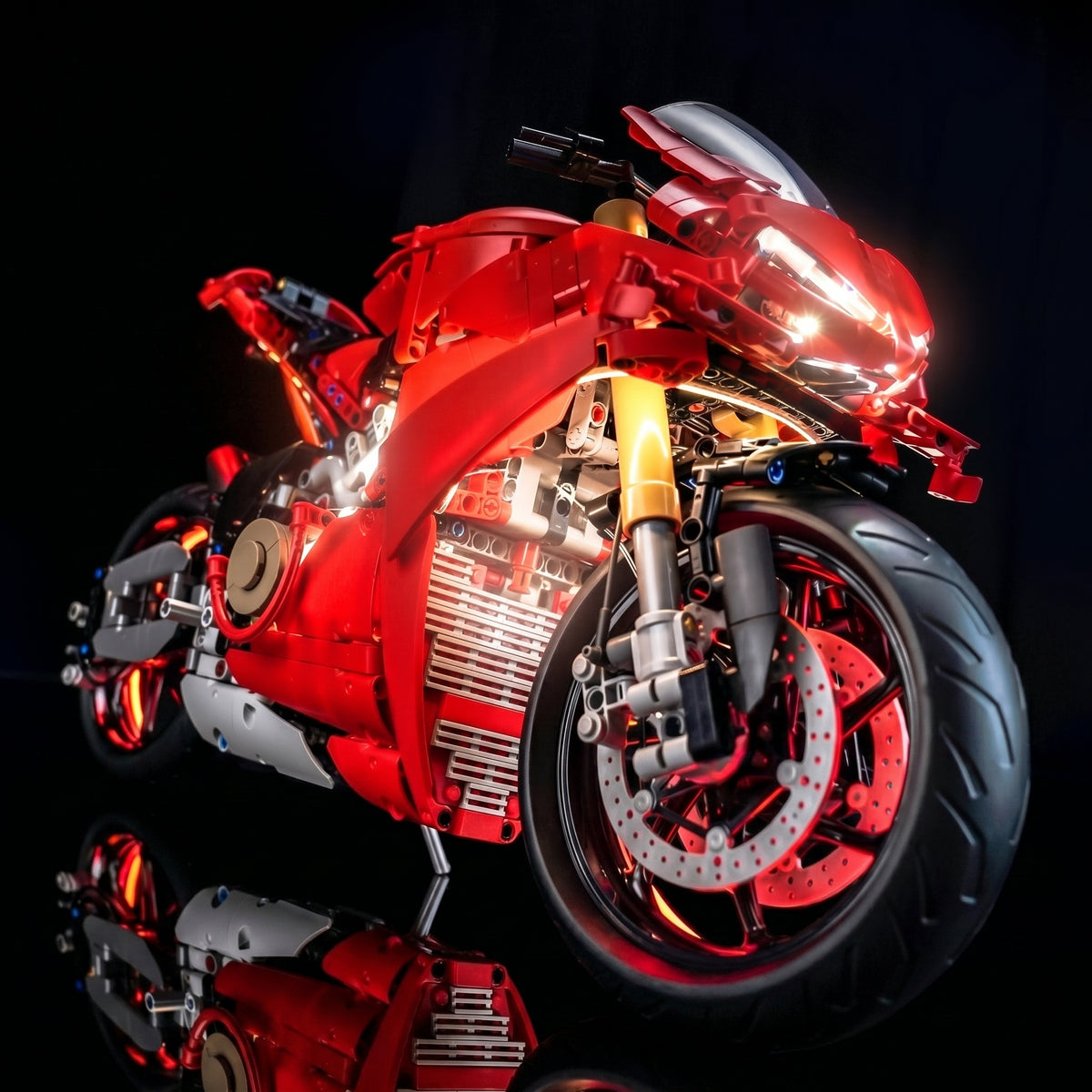 LEGO® Technic Ducati Panigale V4 S Motorcycle #42202 — brightened interior detail (USB-powered LED light kit)