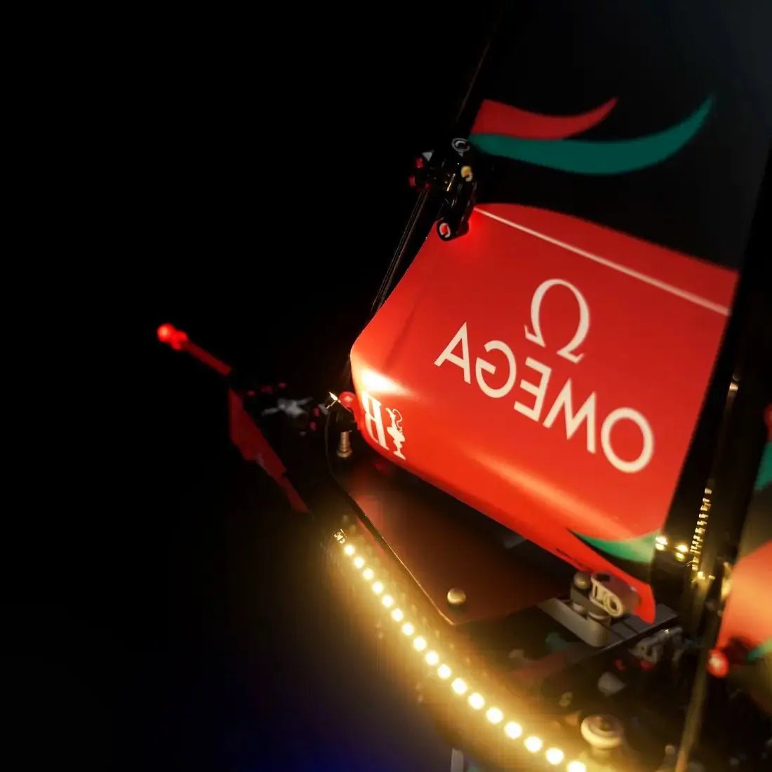 LED light kit for LEGO® Technic Emirates Team New Zealand AC75 Yacht #42174, illuminated at night