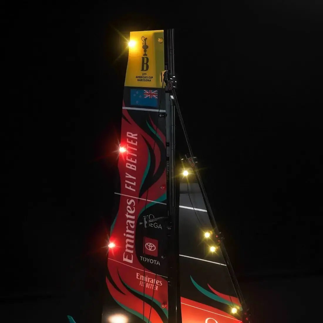 LEGO® Technic Emirates Team New Zealand AC75 Yacht #42174 lighting effect on the build, with the DIY LED light kit