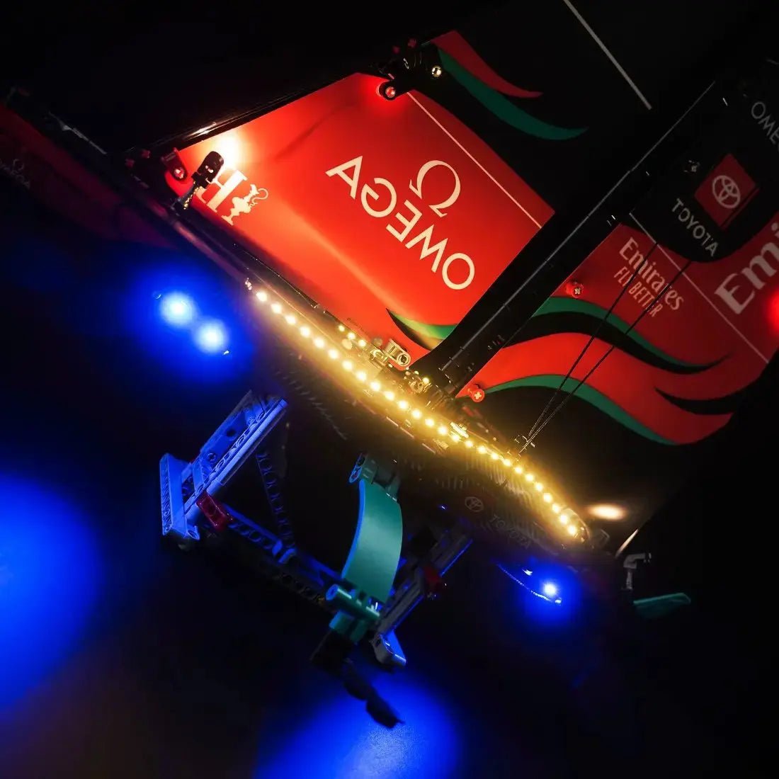 Bright My Bricks LED light kit for LEGO® Technic Emirates Team New Zealand AC75 Yacht #42174 — warm LED glow detail