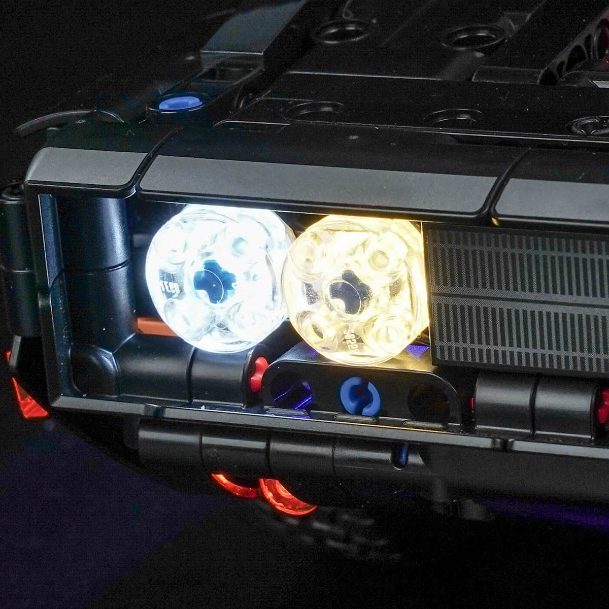 LEGO® Technic Fast and Furious Dodge Charger R/T #42231 lighting effect on the build, with the display light kit