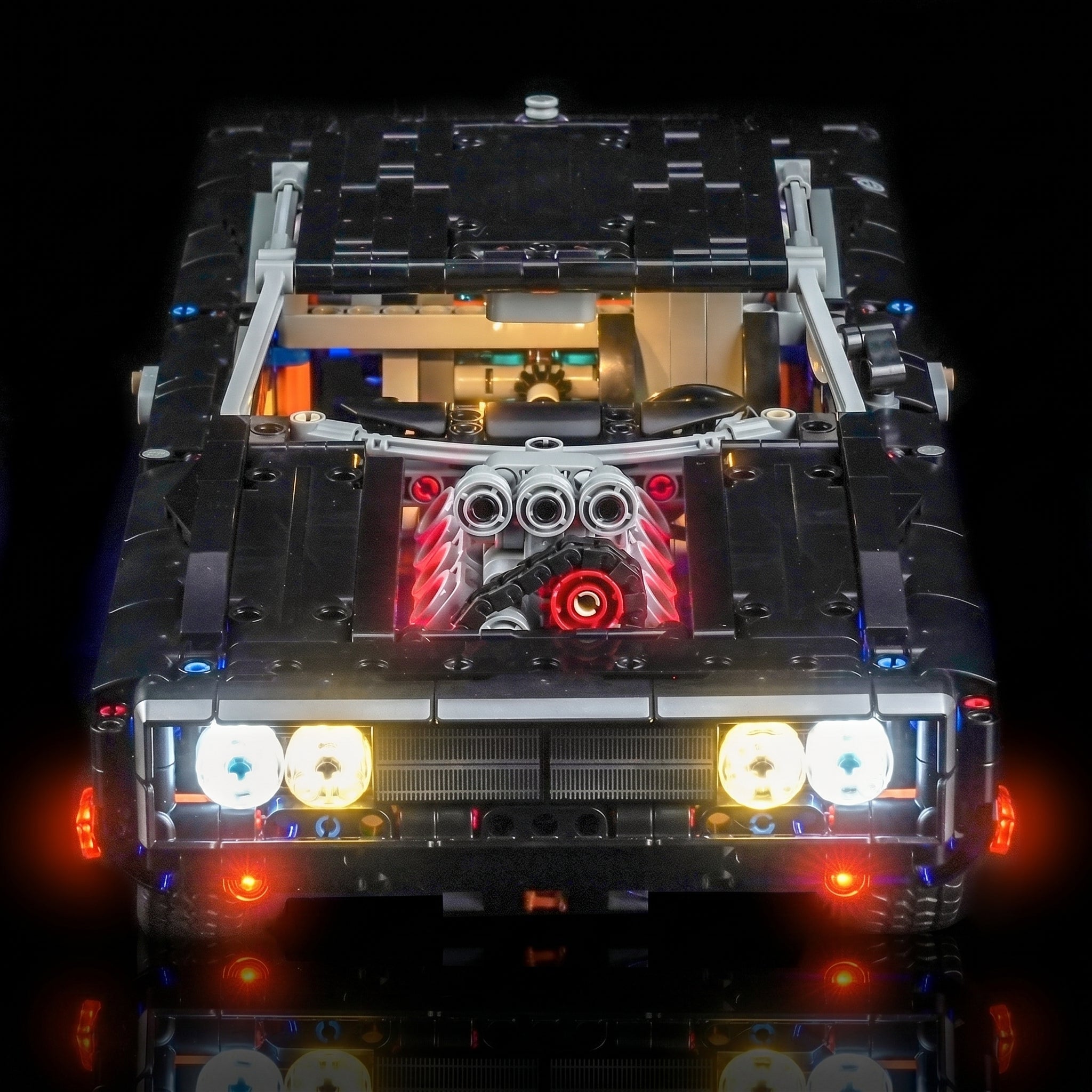 USB-powered LED light kit for LEGO® Technic Fast and Furious Dodge Charger R/T #42231, display lighting in a dark room