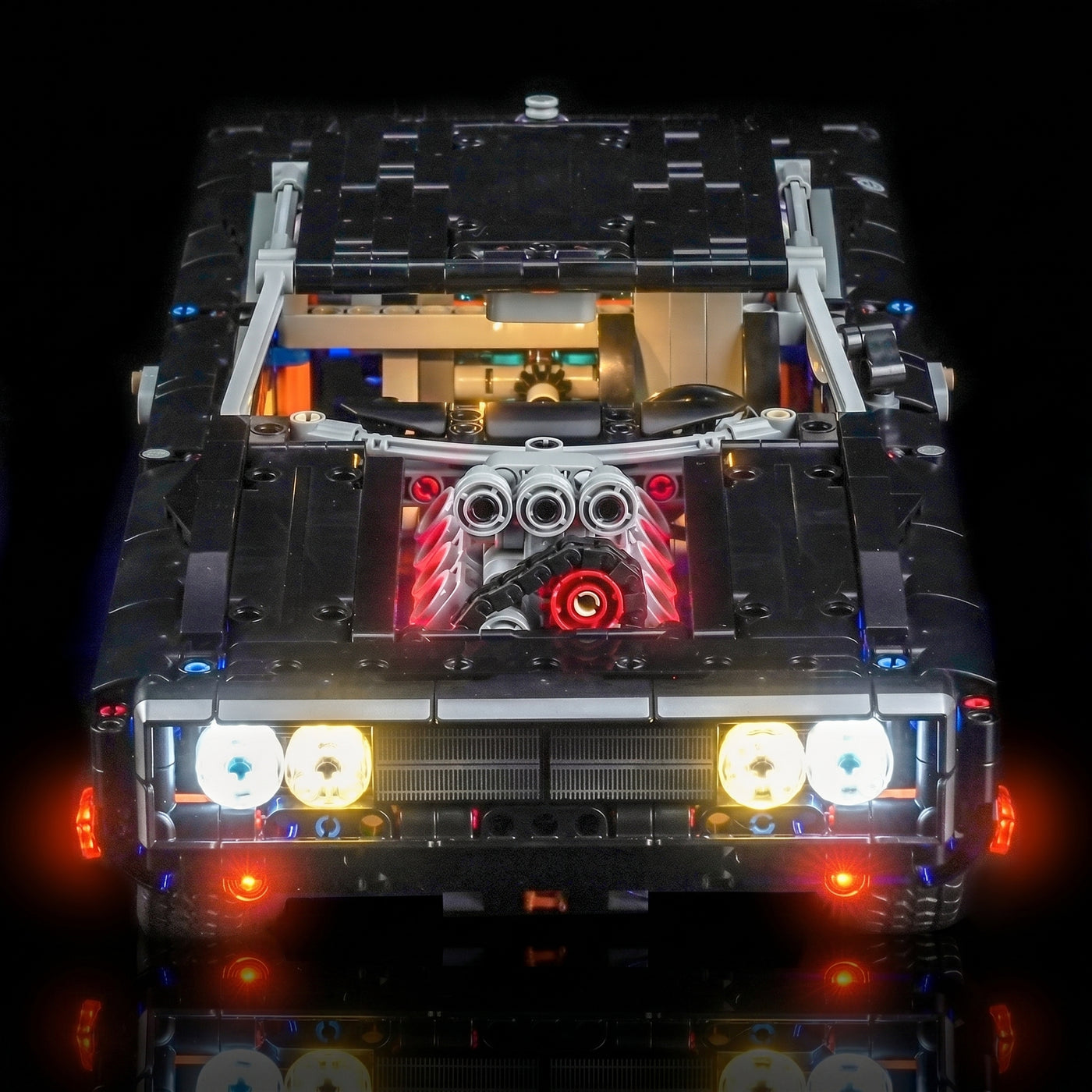 USB-powered LED light kit for LEGO® Technic Fast and Furious Dodge Charger R/T #42231, display lighting in a dark room