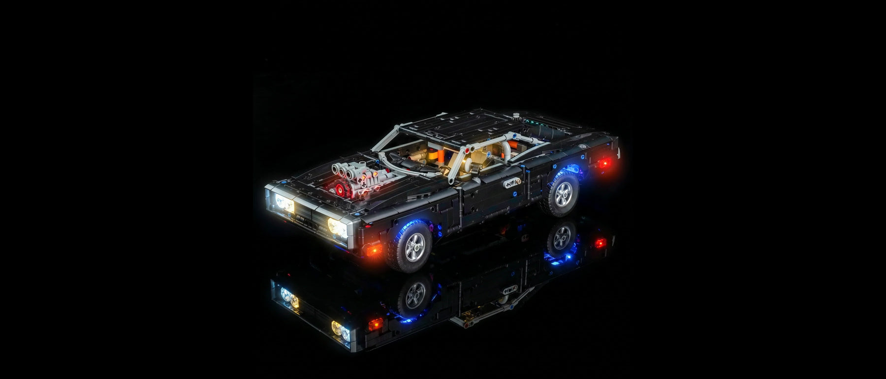 Light Kit for LEGO® Technic Fast and Furious Dodge Charger R/T Car #42231 — lit with the LED light kit