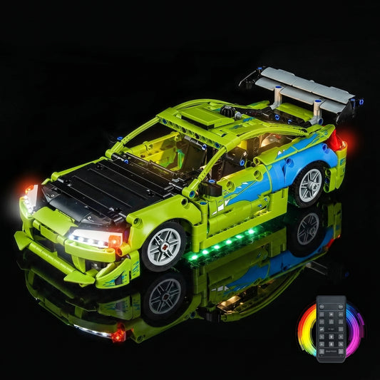 installed and glowing: Bright My Bricks DIY LED light kit for LEGO® Technic Fast and Furious Mitsubishi Eclipse #42229