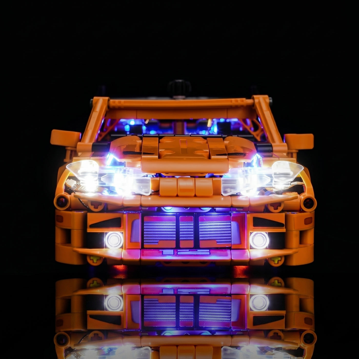 LEGO® Technic Fast and Furious Toyota Supra MK4 #42204 — before-and-after lighting (display light kit)