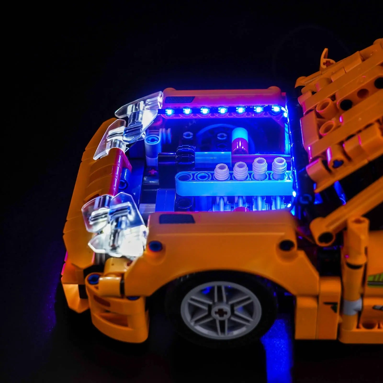 LEGO Technic Fast and Furious Toyota Supra MK4 #42204 with LED lights installed