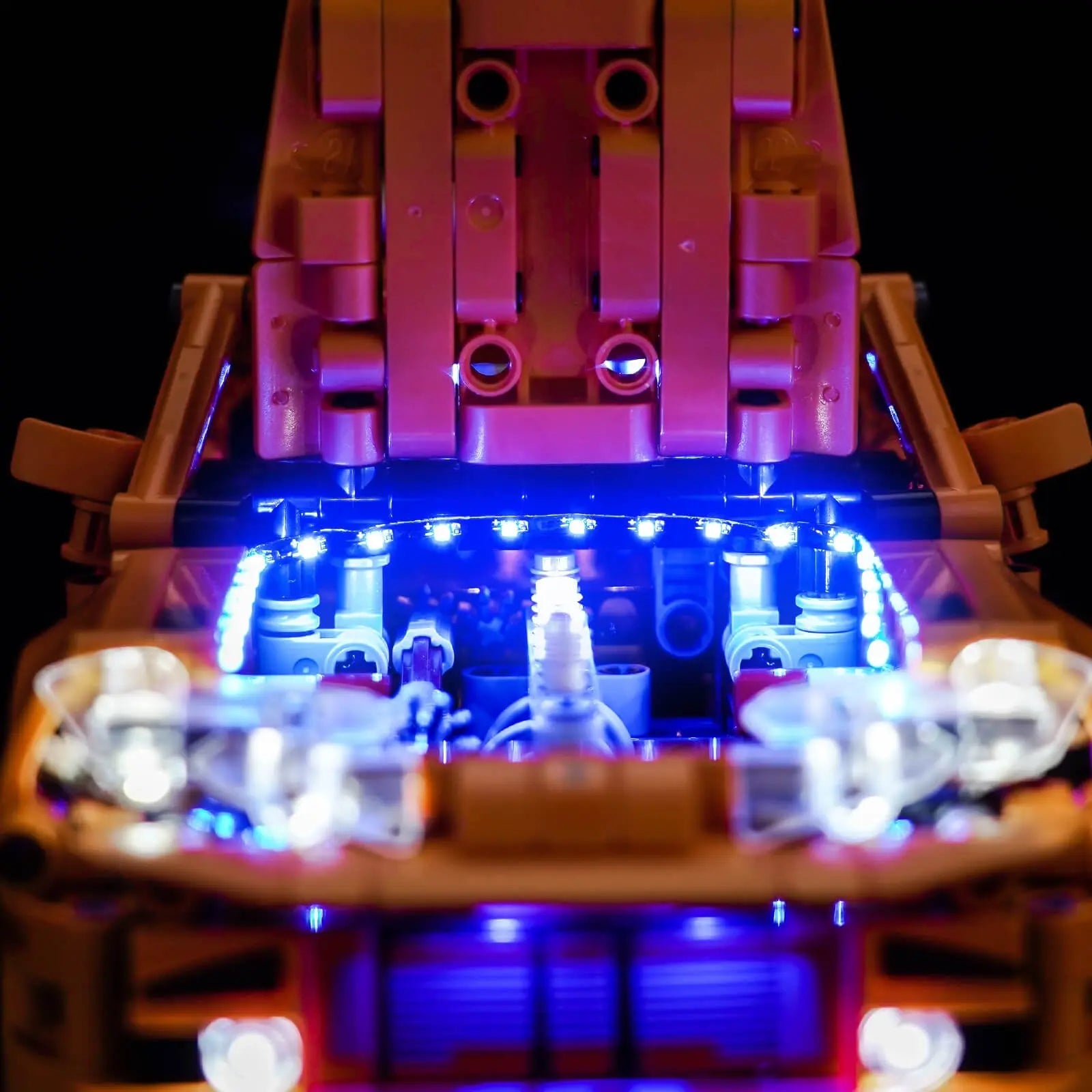 Close-up of LED lights on LEGO Technic Fast and Furious Toyota Supra MK4 #42204