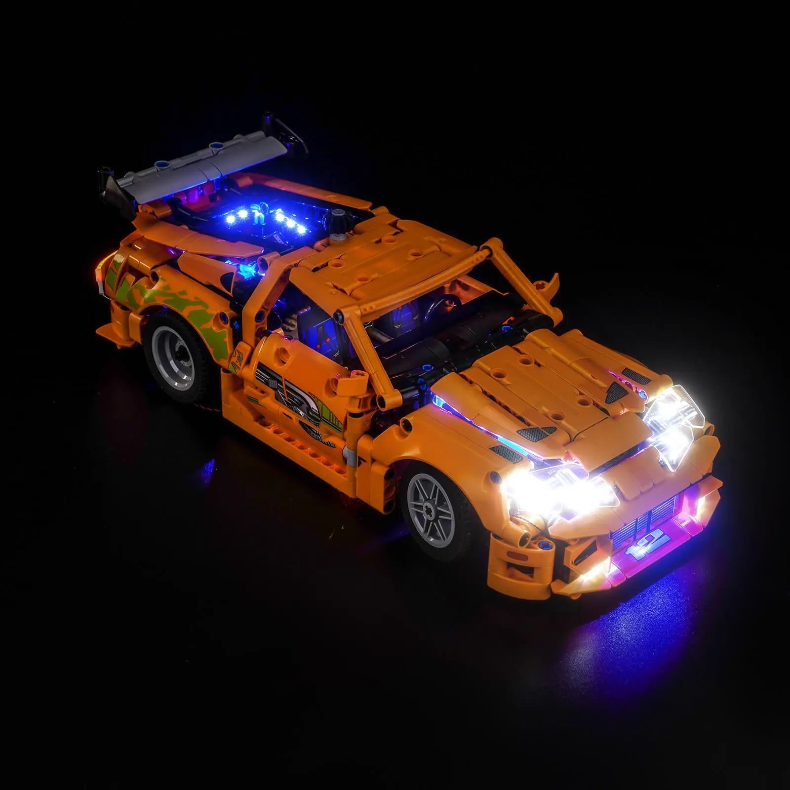 LEGO Technic Fast and Furious Toyota Supra MK4 #42204 with LED lights installed