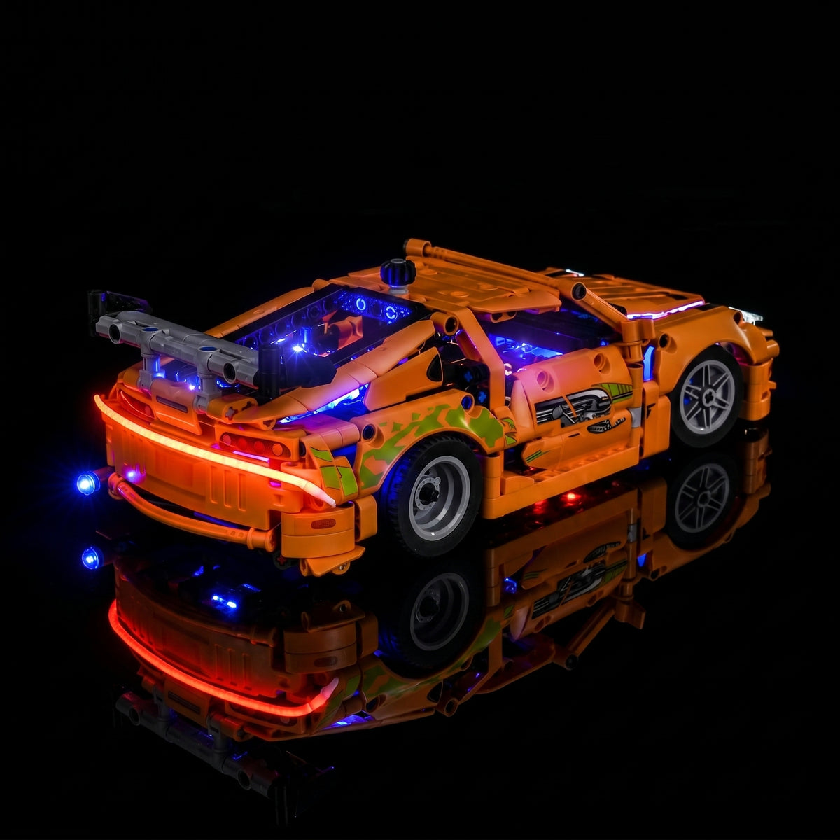 LEGO® Technic Fast and Furious Toyota Supra MK4 #42204 — installed and glowing (LED light kit)