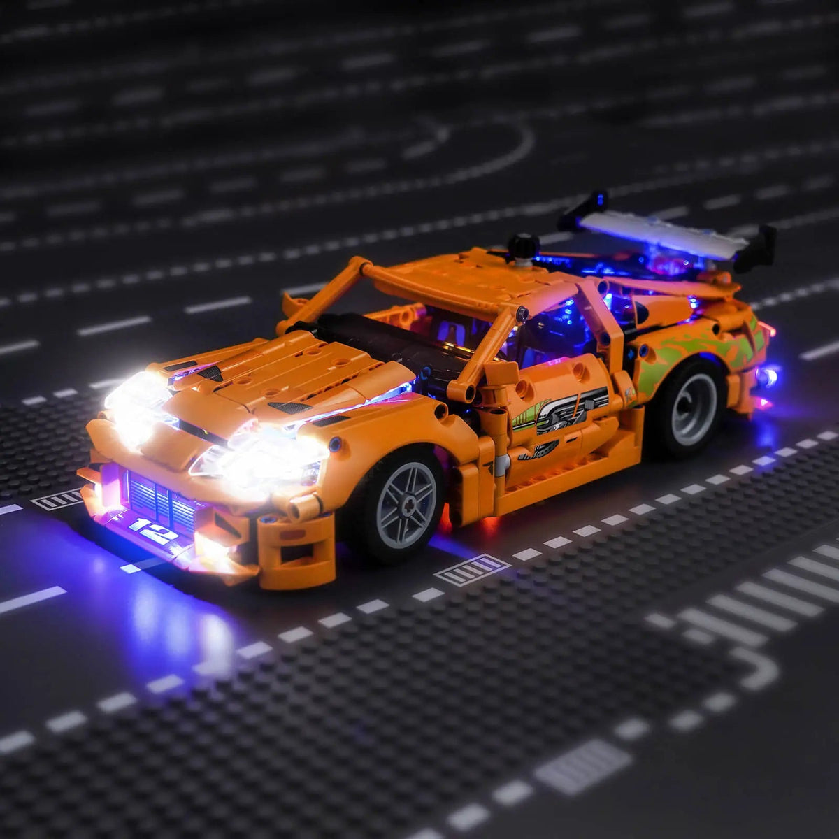 LEGO® Technic Fast and Furious Toyota Supra MK4 #42204 — lighting effect on the build (premium LED light kit)